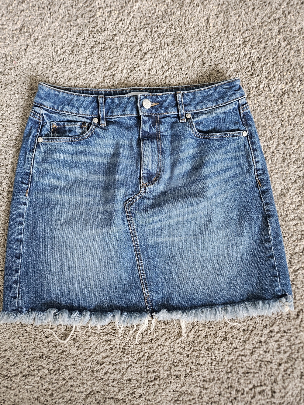 LOFT Light Blue Denim Mini Skirt with Frayed Hem